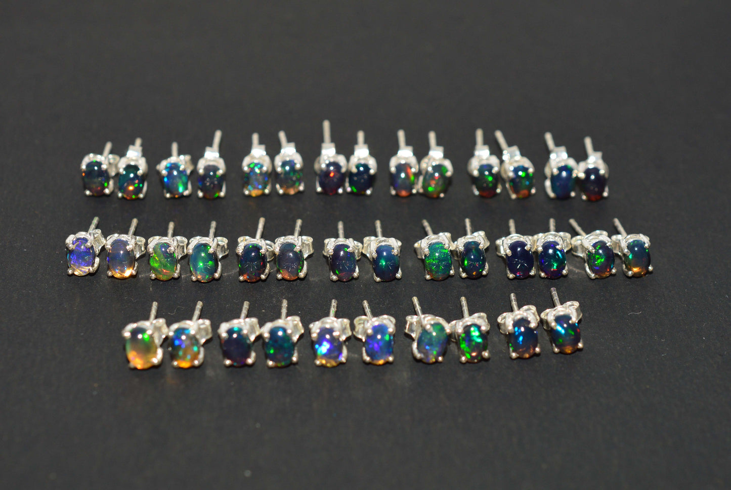 WHOLESALE 19PR 925 SOLIDSTERLING SILVER BLACK ETHIOPIAN OPAL STUD EARRING LOT