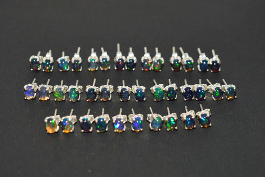 WHOLESALE 19PR 925 SOLIDSTERLING SILVER BLACK ETHIOPIAN OPAL STUD EARRING LOT