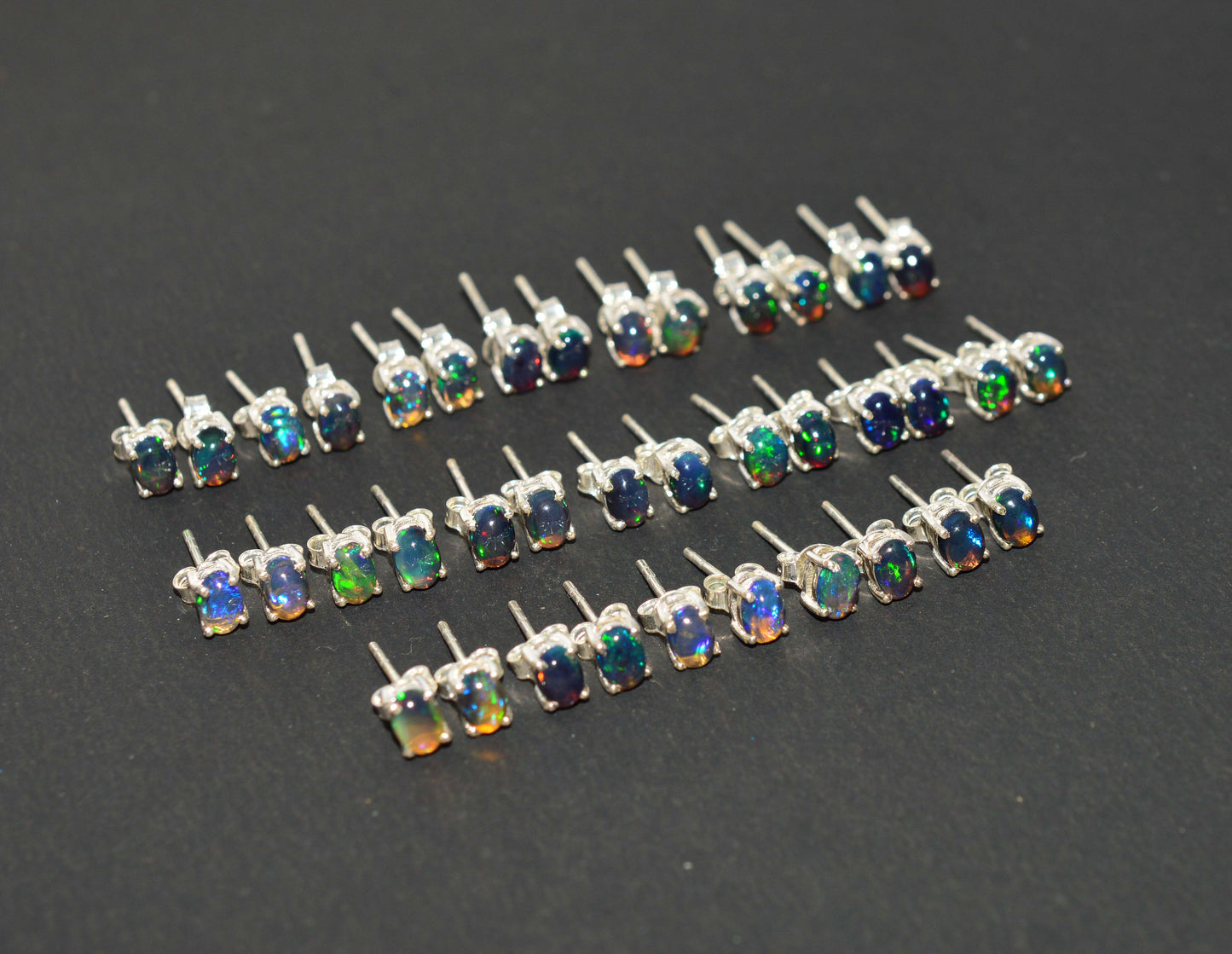 WHOLESALE 19PR 925 SOLIDSTERLING SILVER BLACK ETHIOPIAN OPAL STUD EARRING LOT