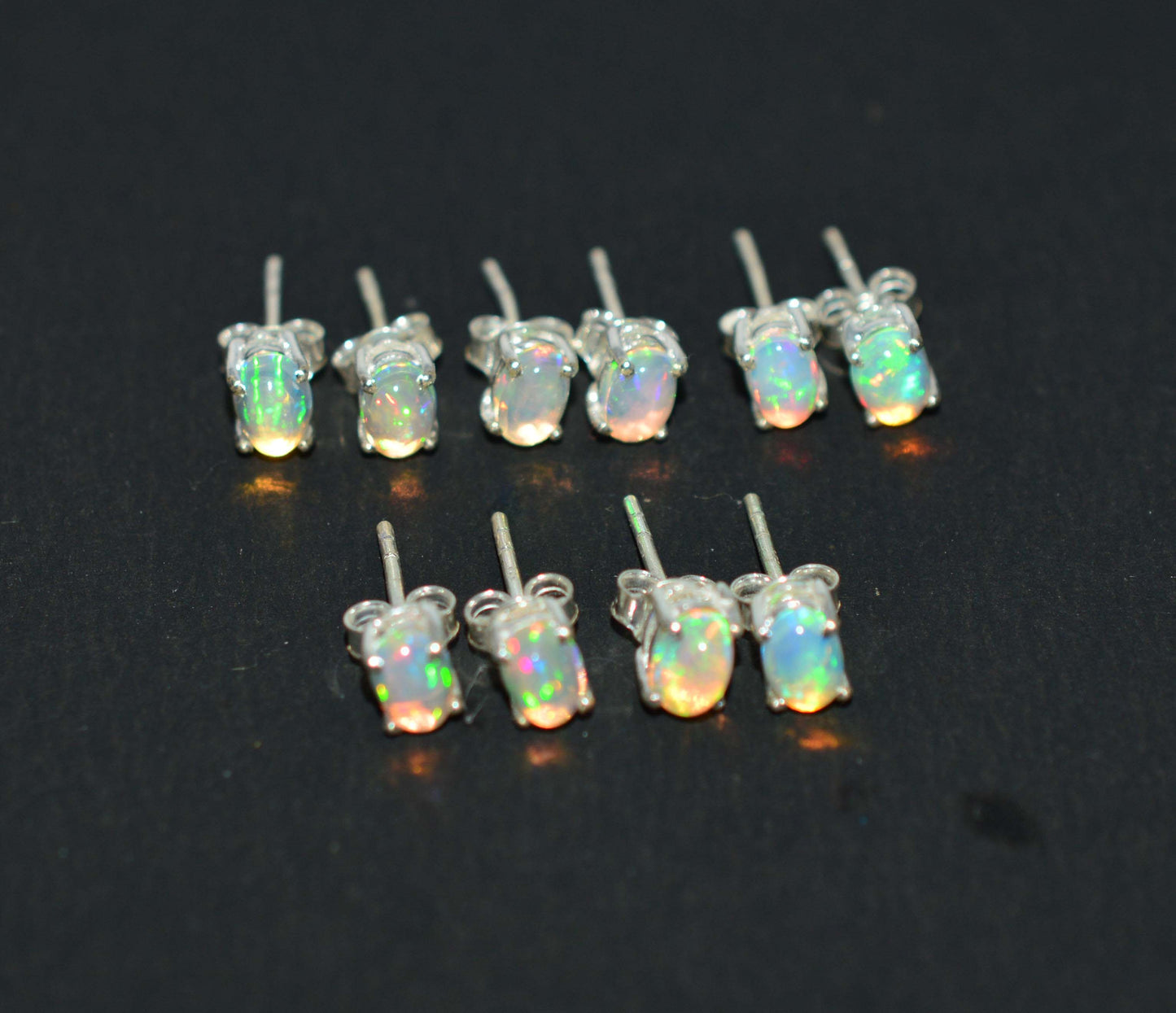 WHOLESALE 5PR 925 SOLID STERLING SILVER ETHIOPIAN OPAL STUD EARRING LOT