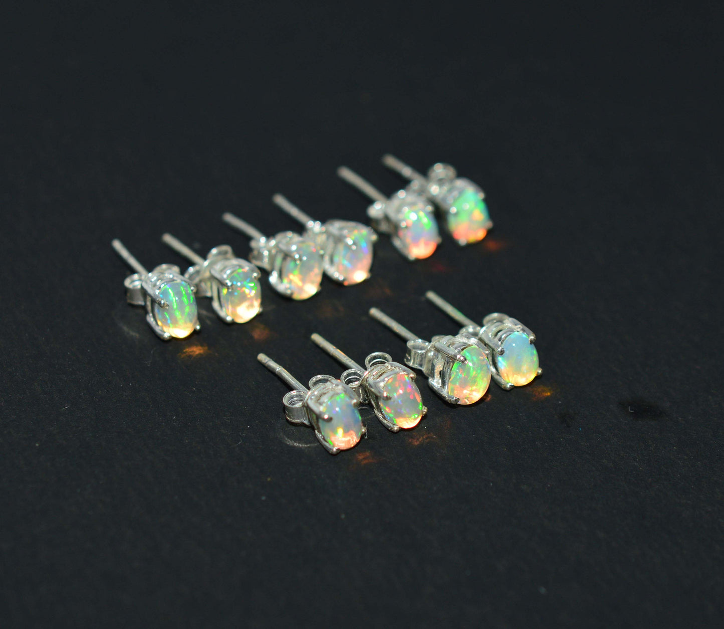 WHOLESALE 5PR 925 SOLID STERLING SILVER ETHIOPIAN OPAL STUD EARRING LOT