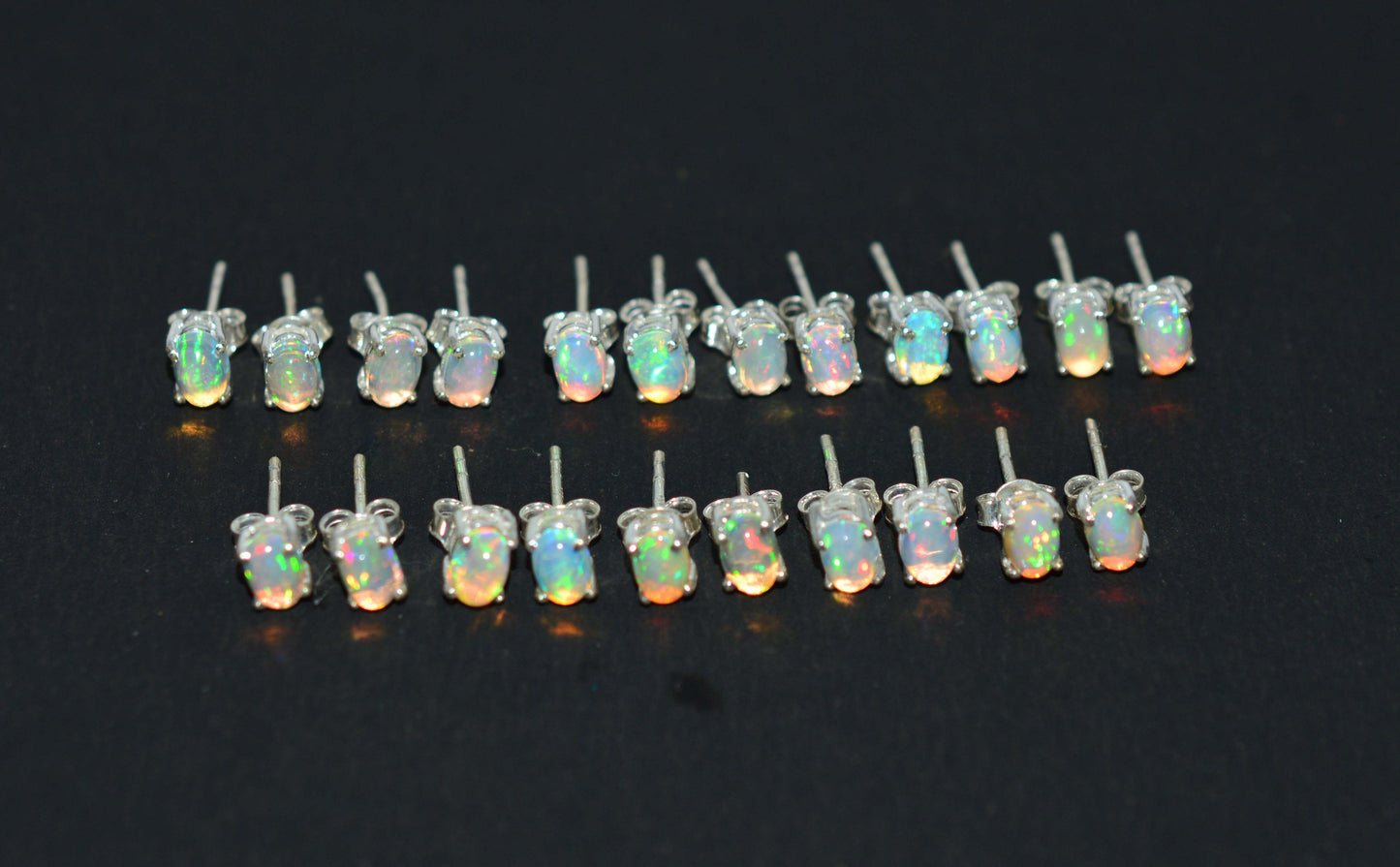 WHOLESALE 11PR 925 SOLID STERLING SILVER ETHIOPIAN OPAL STUD EARRING LOT