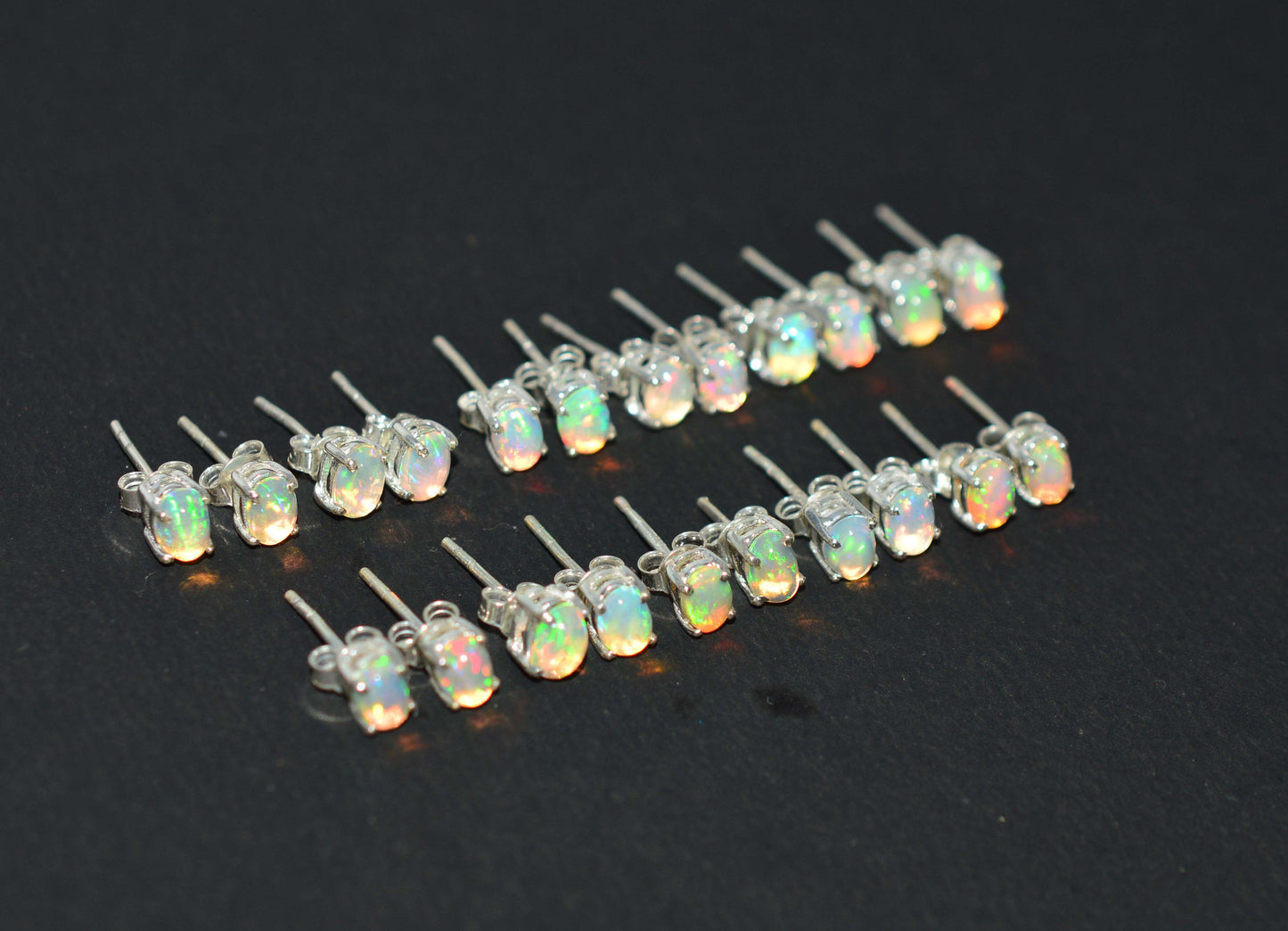 WHOLESALE 11PR 925 SOLID STERLING SILVER ETHIOPIAN OPAL STUD EARRING LOT