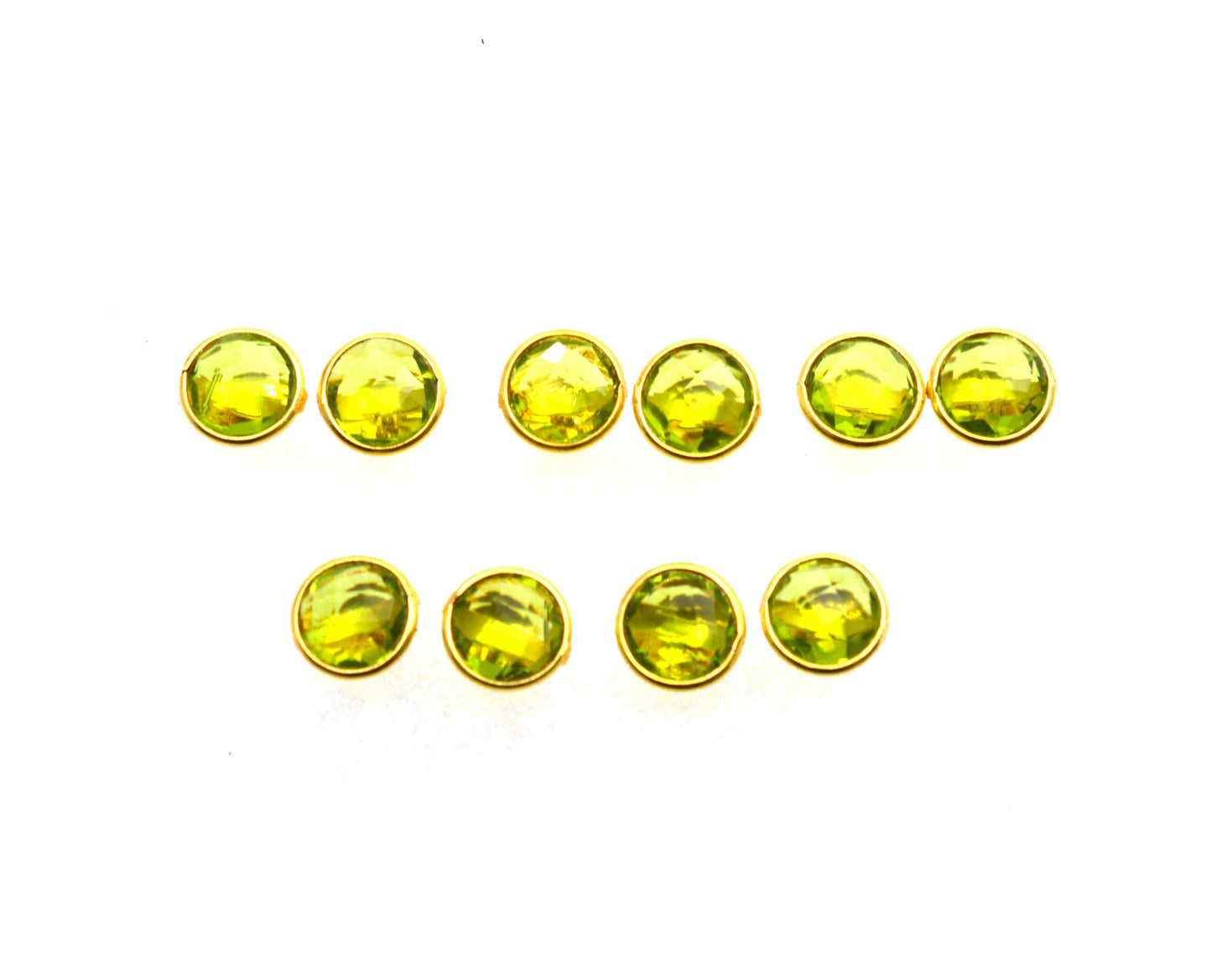 WHOLESALE 5PR 925 SOLID STERLING 24CT GOLD OVERLAY CUT GREEN PERIDOT STUD LOT