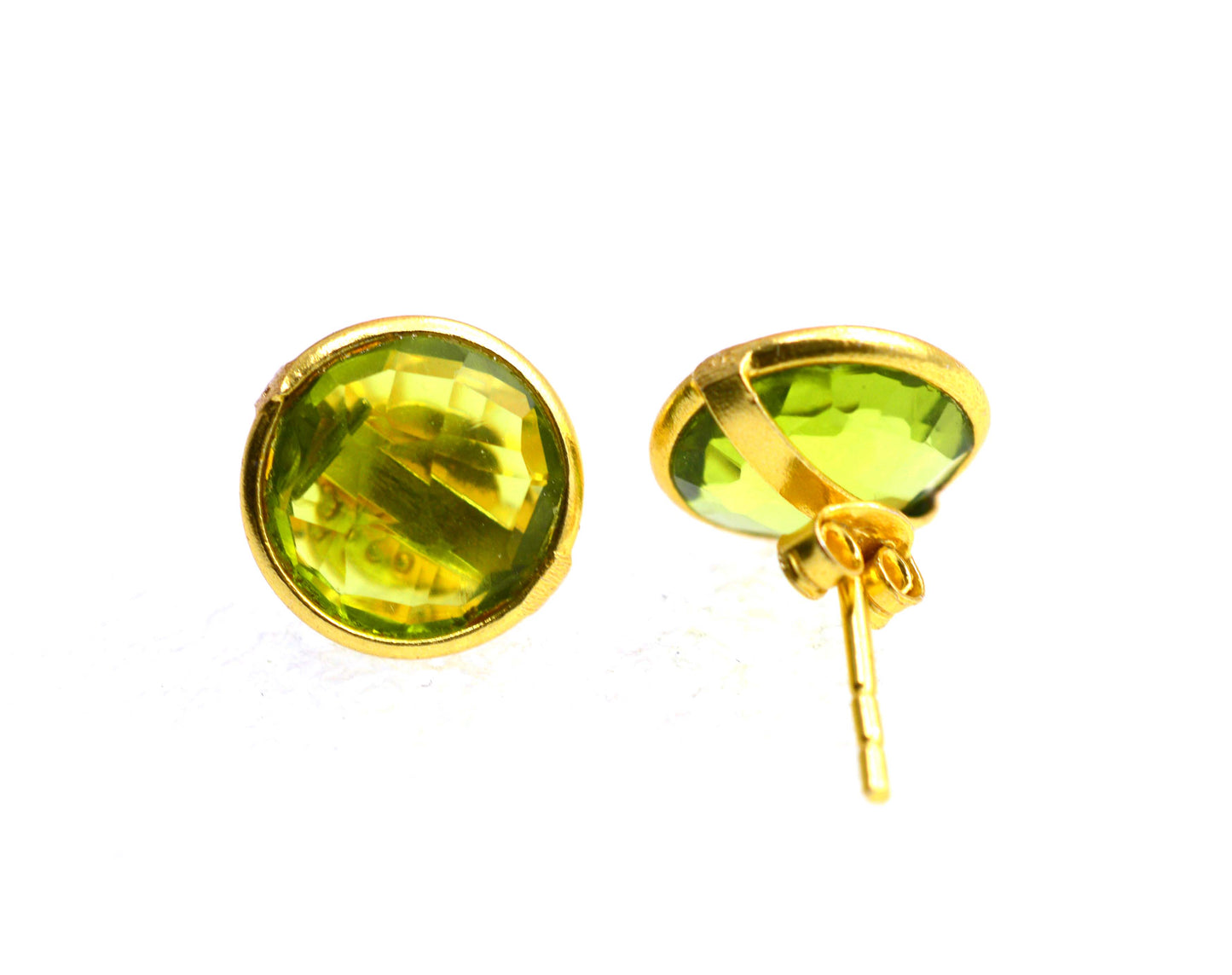 WHOLESALE 5PR 925 SOLID STERLING 24CT GOLD OVERLAY CUT GREEN PERIDOT STUD LOT