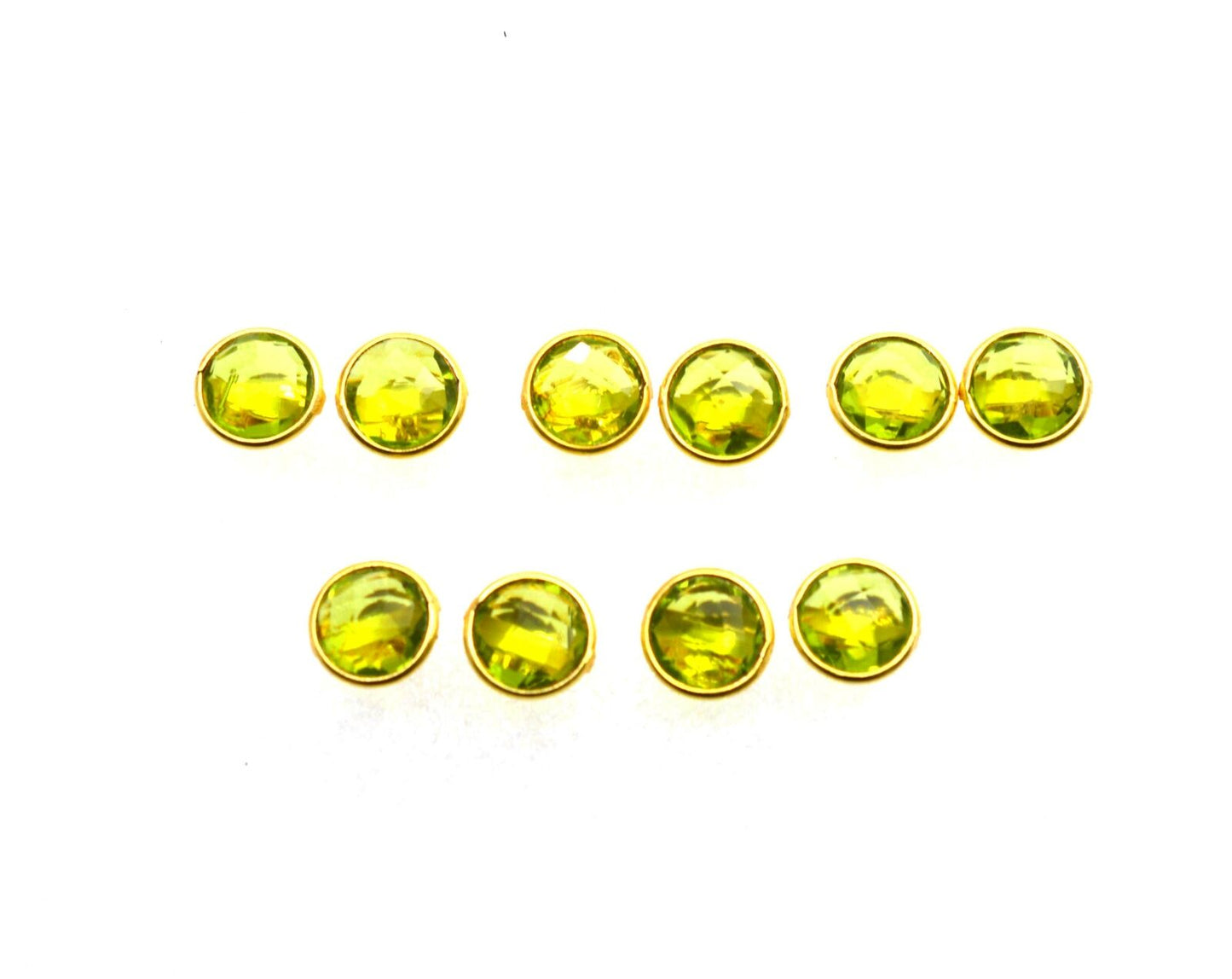 WHOLESALE 5PR 925 SOLID STERLING 24CT GOLD OVERLAY CUT GREEN PERIDOT STUD LOT
