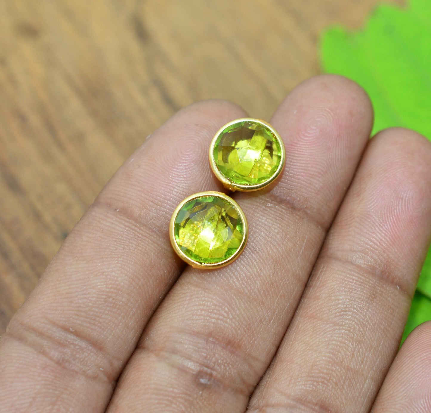 WHOLESALE 5PR 925 SOLID STERLING 24CT GOLD OVERLAY CUT GREEN PERIDOT STUD LOT
