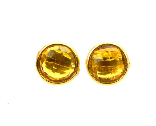 925 SOLID STERLING SILVER 24CT GOLD OVERLAY CUT YELLOW CITRINE STUD EARRING