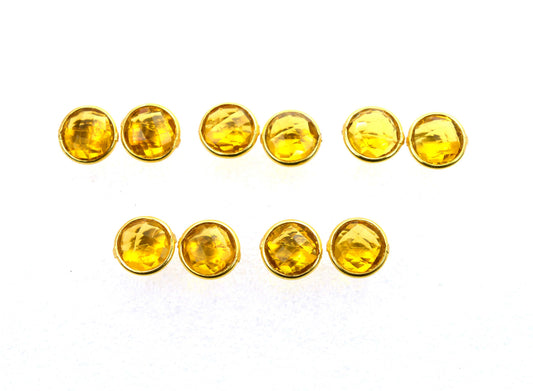WHOLESALE 5PR 925 SOLID STERLING 24CT GOLD OVERLAY CUT CITRINE STUD LOT