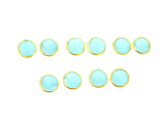 WHOLESALE 5PR 925 SOLID STERLING 24CT GOLD OVERLAY BLUE CHALCEDONY STUD LOT