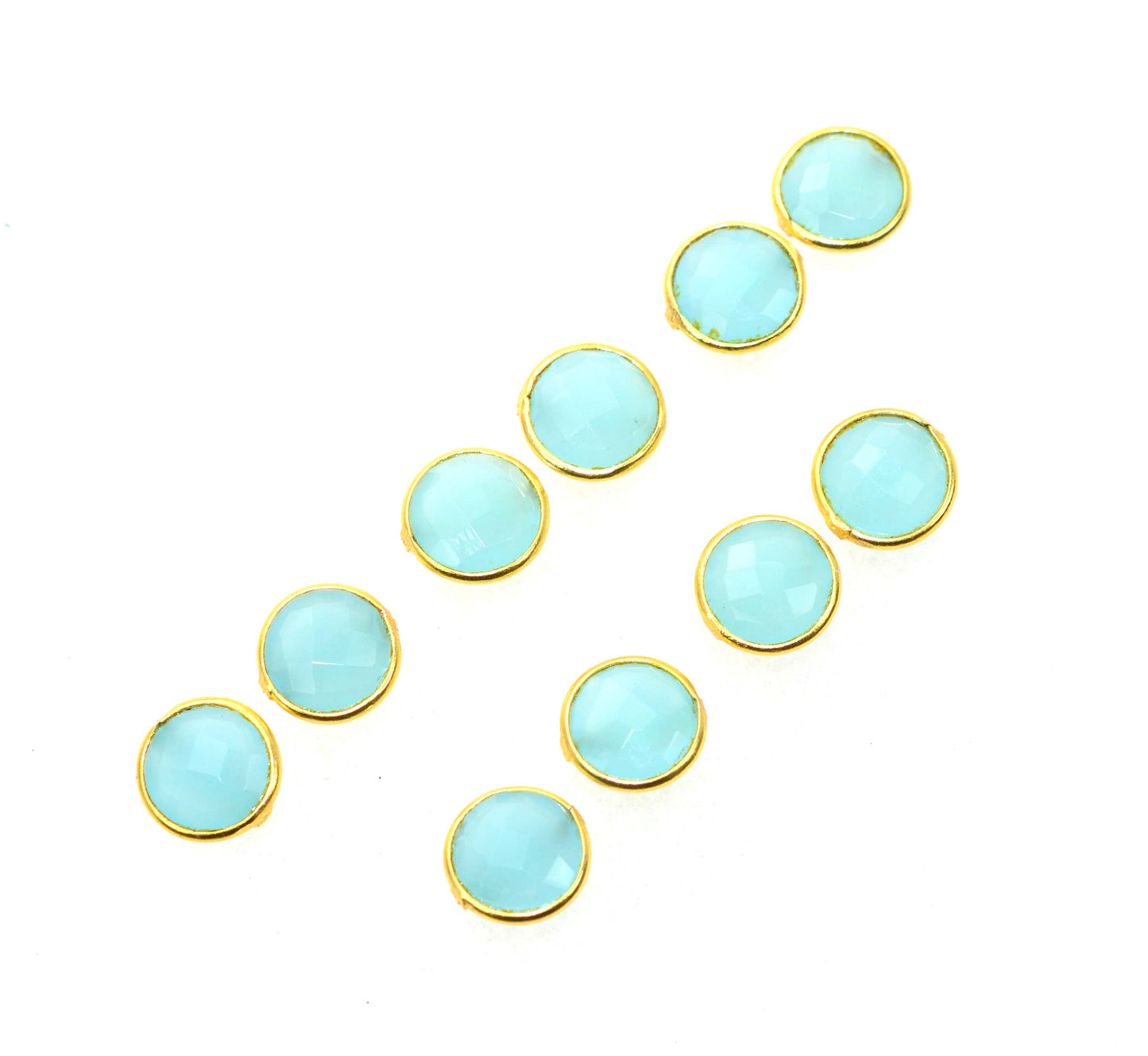 WHOLESALE 5PR 925 SOLID STERLING 24CT GOLD OVERLAY BLUE CHALCEDONY STUD LOT