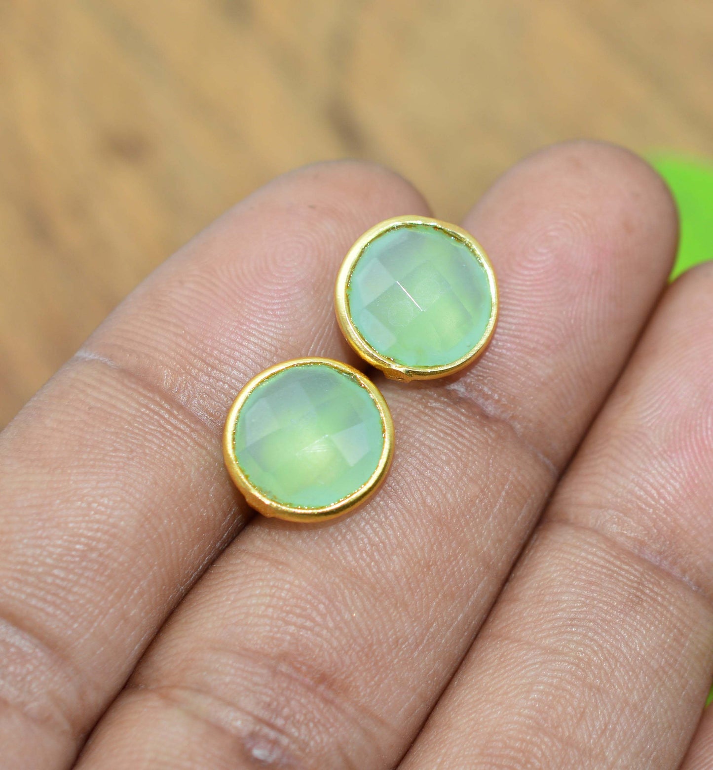 WHOLESALE 5PR 925 SOLID STERLING 24CT GOLD OVERLAY AQUA CHALCEDONY STUD LOT