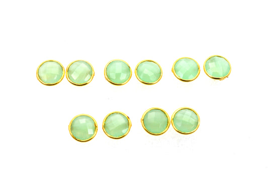 WHOLESALE 5PR 925 SOLID STERLING 24CT GOLD OVERLAY AQUA CHALCEDONY STUD LOT