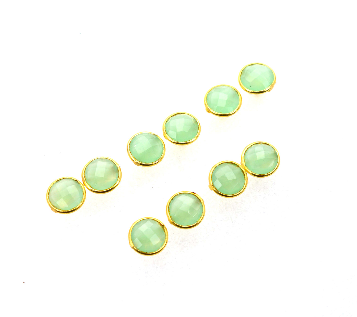 WHOLESALE 5PR 925 SOLID STERLING 24CT GOLD OVERLAY AQUA CHALCEDONY STUD LOT