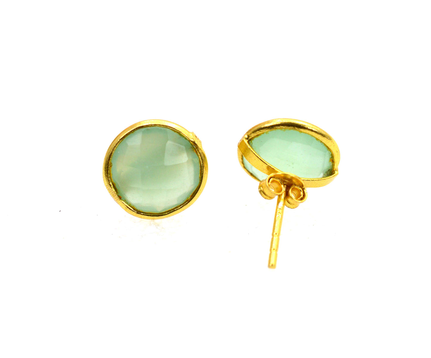 WHOLESALE 5PR 925 SOLID STERLING 24CT GOLD OVERLAY AQUA CHALCEDONY STUD LOT