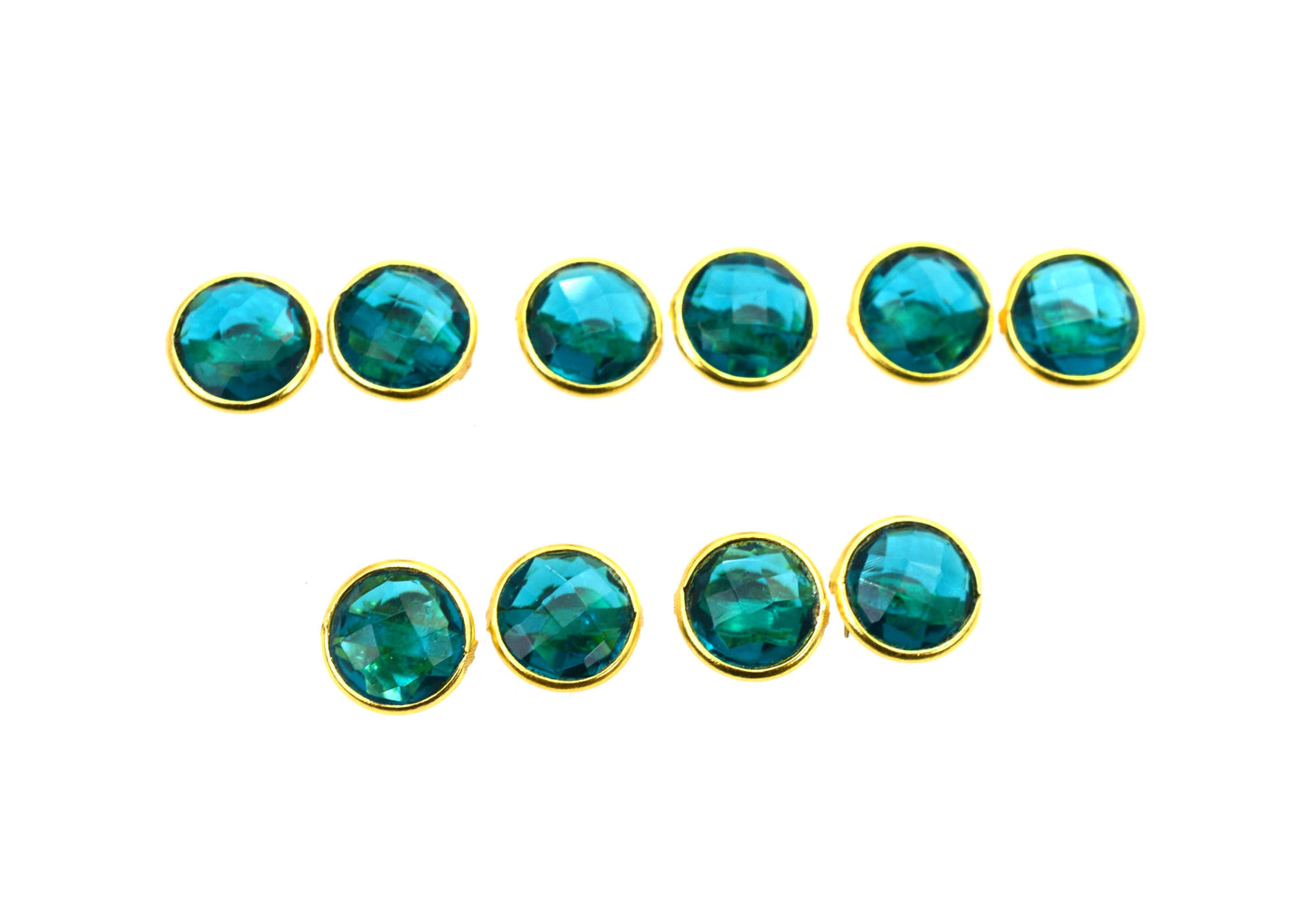 WHOLESALE 5PR 925 SOLID STERLING 24CT GOLD OVERLAY TEAL BLUE QUARTZ STUD LOT