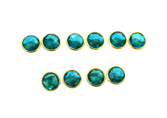 WHOLESALE 5PR 925 SOLID STERLING 24CT GOLD OVERLAY TEAL BLUE QUARTZ STUD LOT