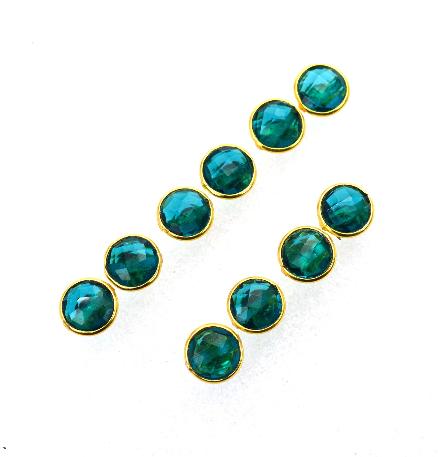 WHOLESALE 5PR 925 SOLID STERLING 24CT GOLD OVERLAY TEAL BLUE QUARTZ STUD LOT