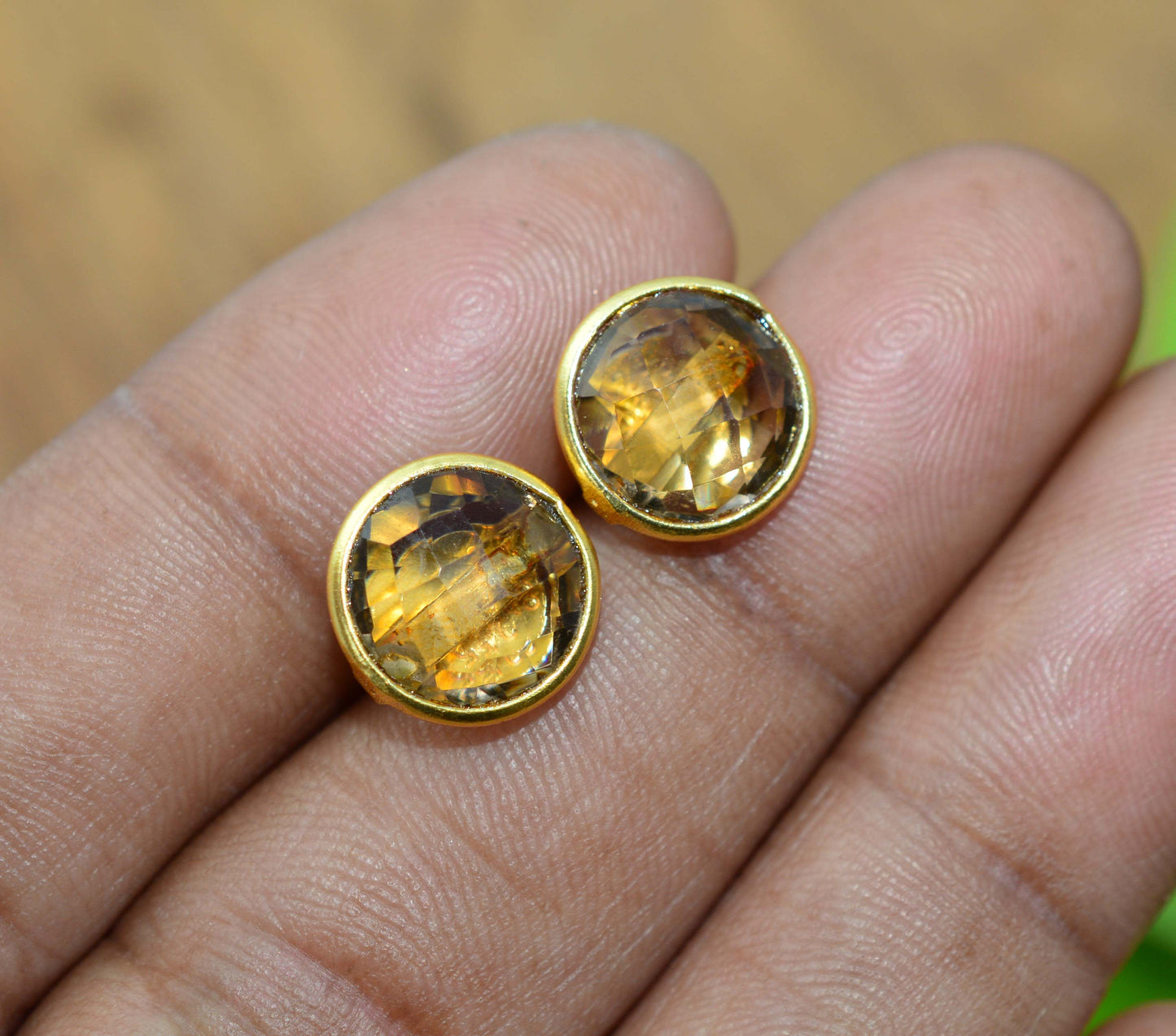 WHOLESALE 5PR 925 SOLID STERLING 24CT GOLD OVERLAY CUT SMOKY QUARTZ STUD LOT