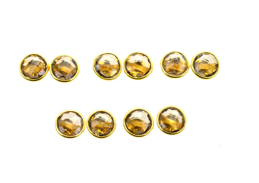 WHOLESALE 5PR 925 SOLID STERLING 24CT GOLD OVERLAY CUT SMOKY QUARTZ STUD LOT