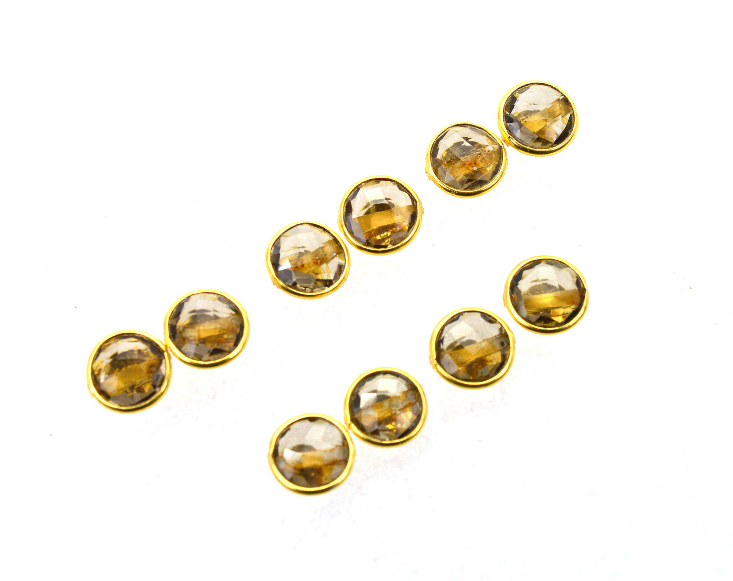WHOLESALE 5PR 925 SOLID STERLING 24CT GOLD OVERLAY CUT SMOKY QUARTZ STUD LOT