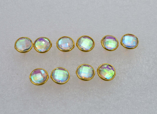 WHOLESALE 5PR 925SOLIDSTERLING 24CTGOLDOVERLAY RAINBOW MYSTIC QUARTZ STUD LOT