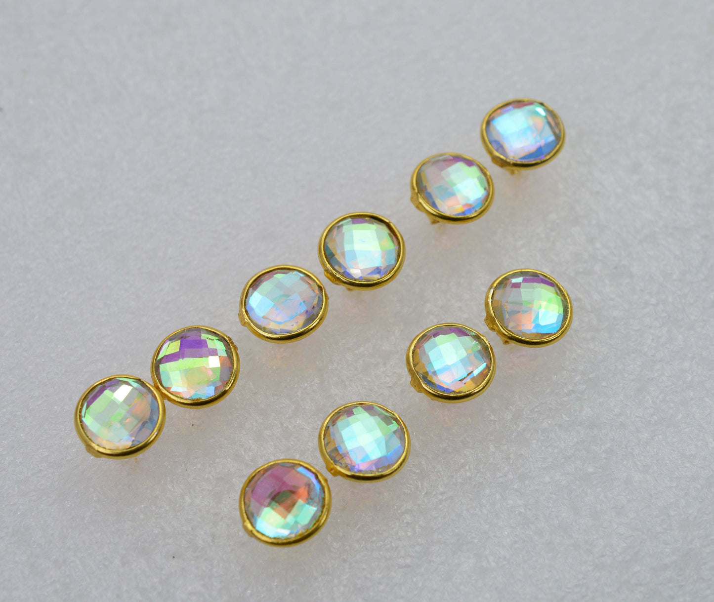 WHOLESALE 5PR 925SOLIDSTERLING 24CTGOLDOVERLAY RAINBOW MYSTIC QUARTZ STUD LOT