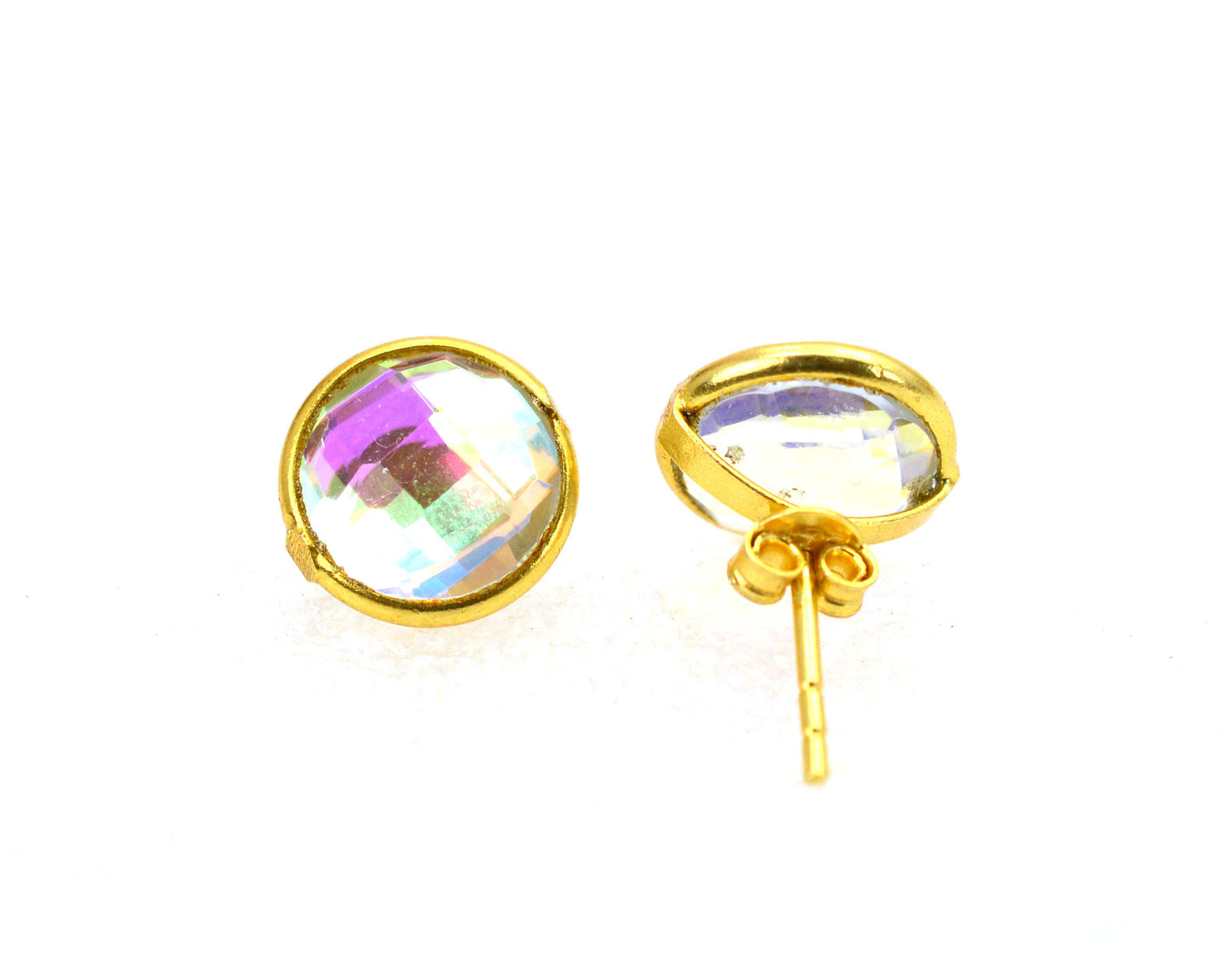 WHOLESALE 5PR 925SOLIDSTERLING 24CTGOLDOVERLAY RAINBOW MYSTIC QUARTZ STUD LOT