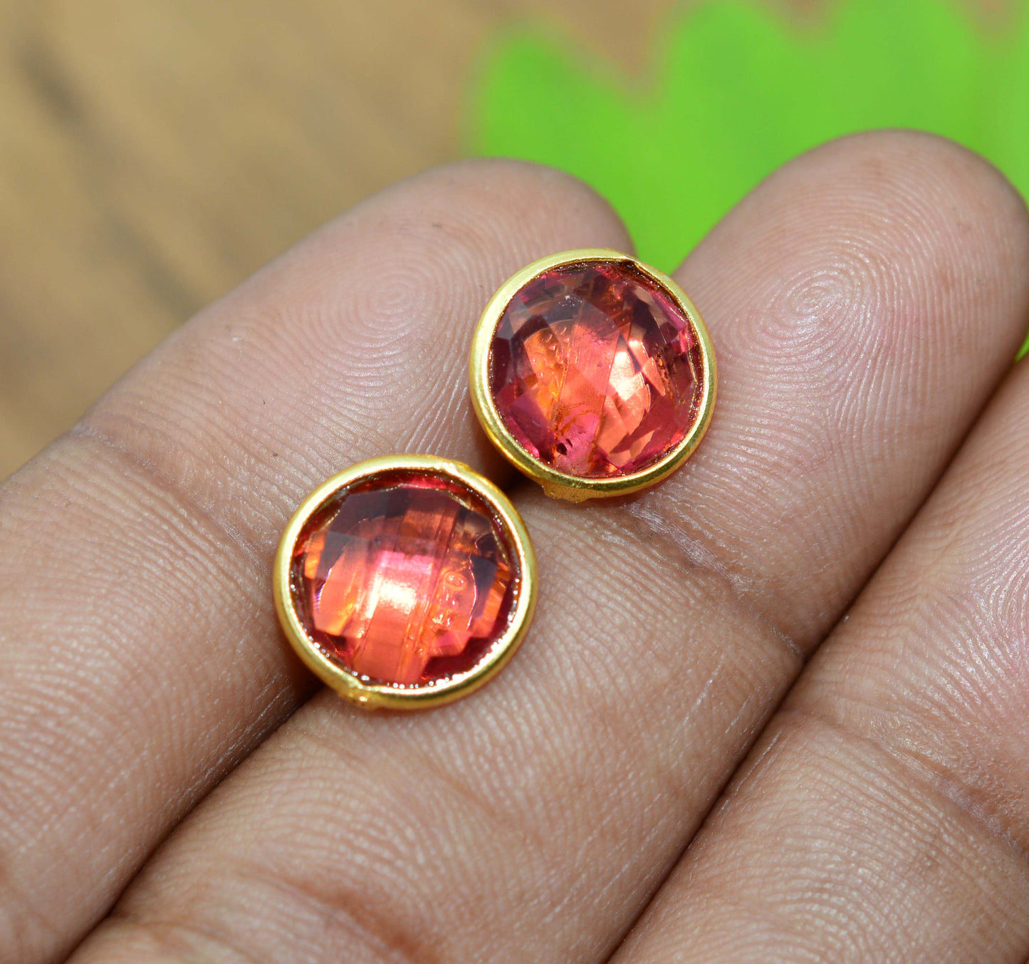 WHOLESALE 5PR 925 SOLID STERLING 24CT GOLD OVERLAY CUT TOURMALINE STUD LOT