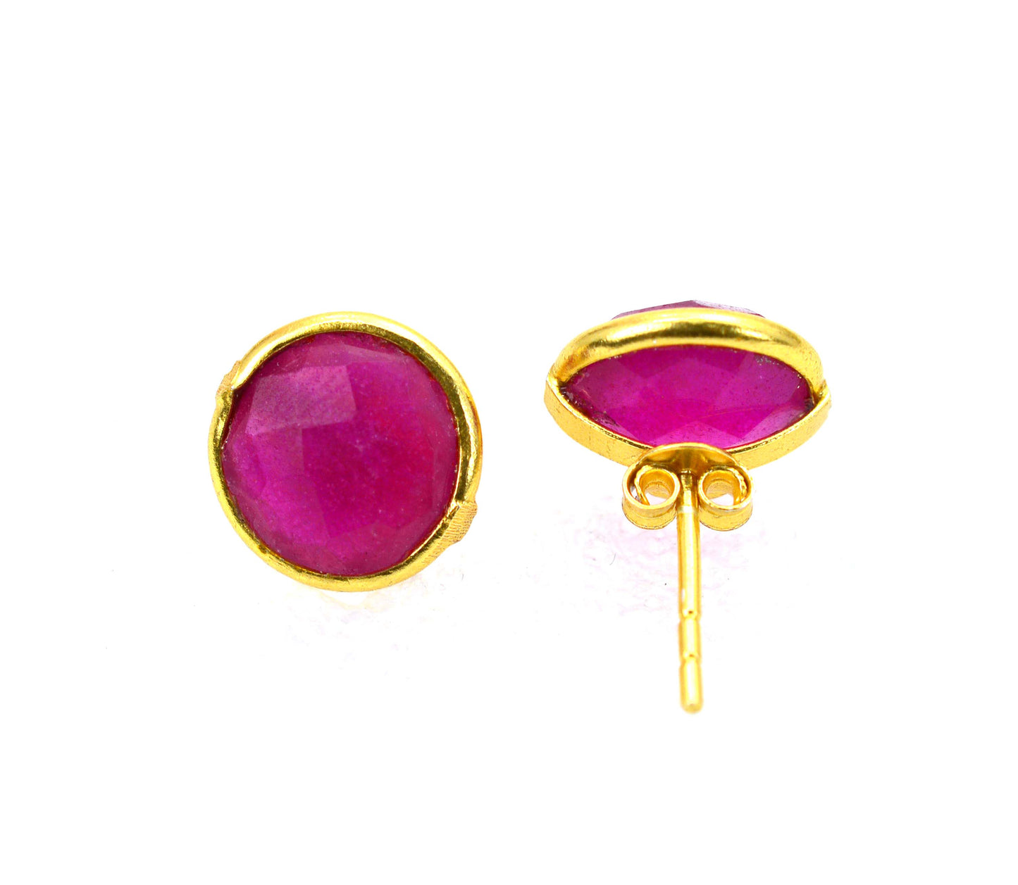 925 STERLING 24CT GOLD OVERLAY CUT Simulated Ruby STUD EARRING
