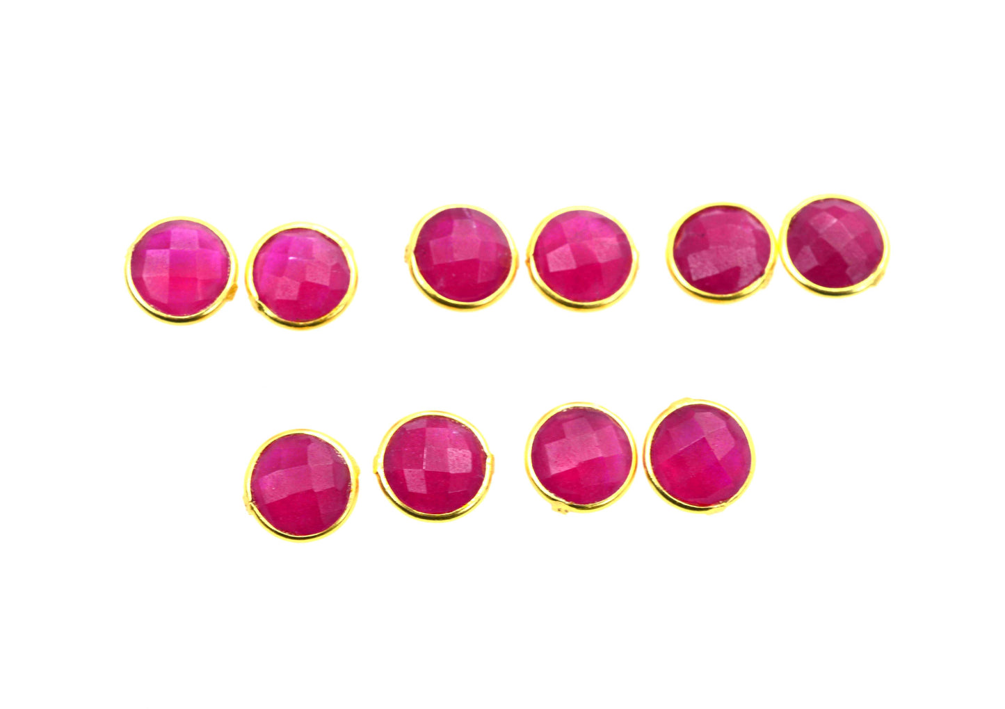 WHOLESALE 5PR 925 STERLING 24CT GOLD OVERLAY CUT Simulated Ruby STUD LOT