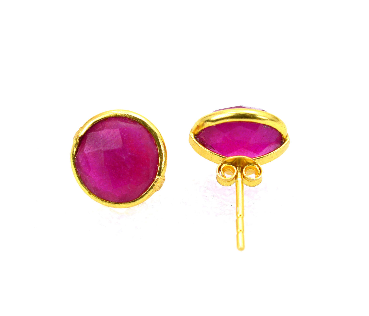 WHOLESALE 5PR 925 STERLING 24CT GOLD OVERLAY CUT Simulated Ruby STUD LOT