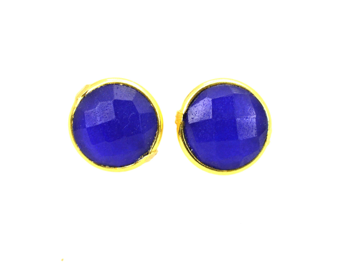 925 STERLING SILVER 24CT GOLD OVERLAY BLUE Simulated Sapphire STUD EARRING