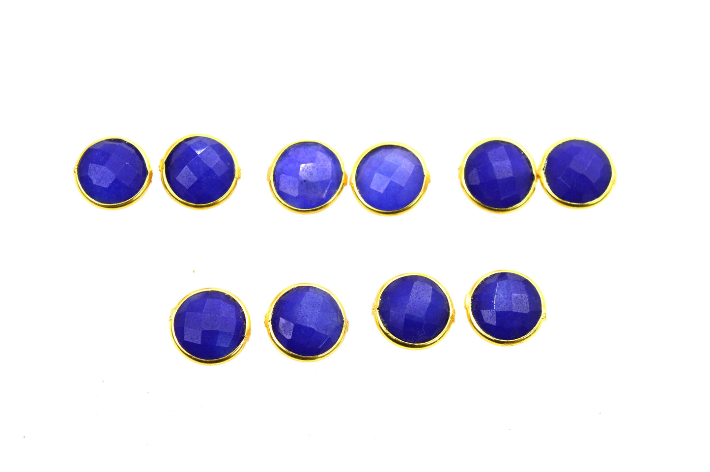 WHOLESALE 5PR 925 24CT GOLD OVERLAY BLUE Simulated Sapphire STUD LOT