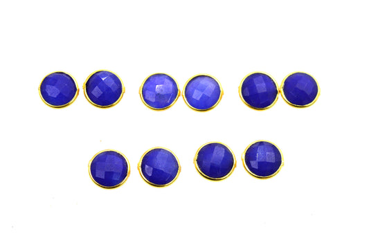 WHOLESALE 5PR 925 24CT GOLD OVERLAY BLUE Simulated Sapphire STUD LOT