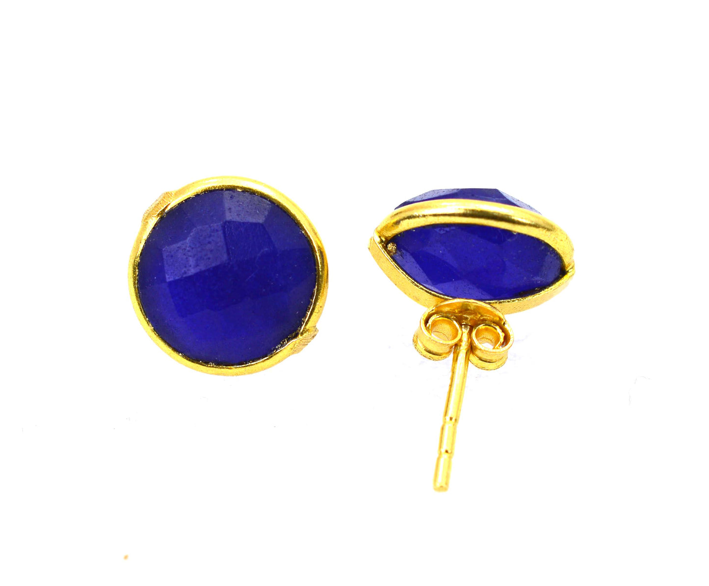 WHOLESALE 5PR 925 24CT GOLD OVERLAY BLUE Simulated Sapphire STUD LOT