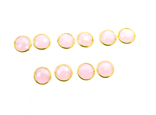 WHOLESALE 5PR 925 SOLID STERLING 24CT GOLD OVERLAY PINK ROSE QUARTZ STUD LOT