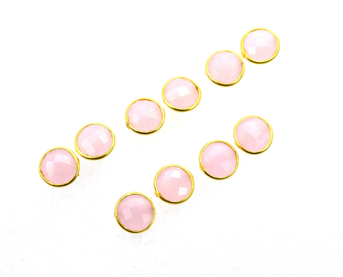 WHOLESALE 5PR 925 SOLID STERLING 24CT GOLD OVERLAY PINK ROSE QUARTZ STUD LOT