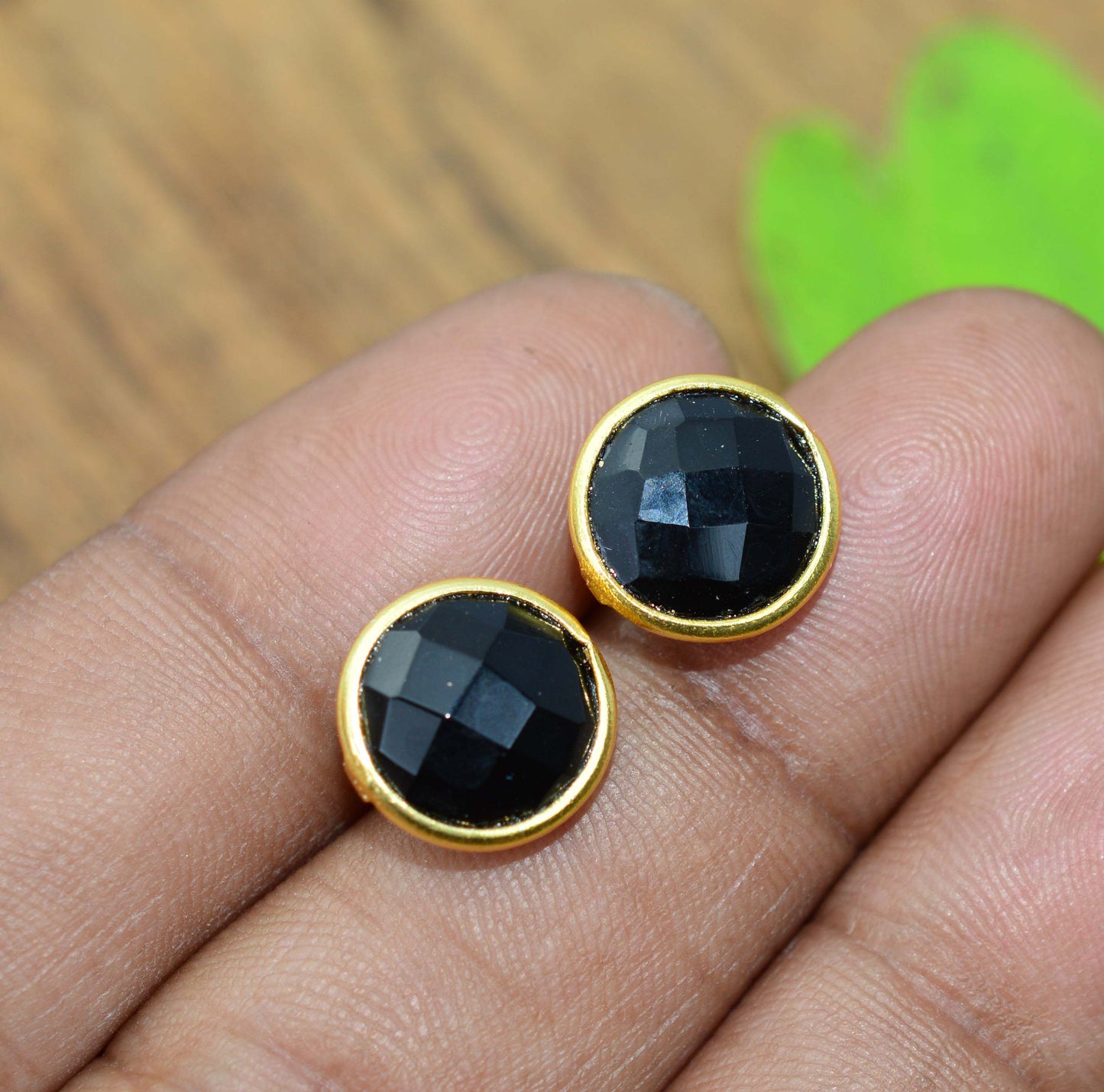WHOLESALE 5PR 925 SOLID STERLING 24CT GOLD OVERLAY CUT BLACK ONYX STUD LOT