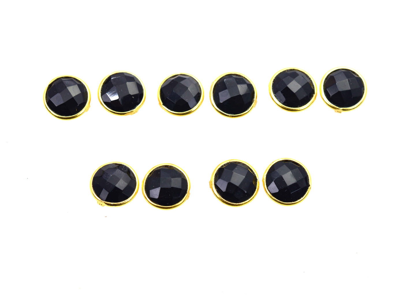 WHOLESALE 5PR 925 SOLID STERLING 24CT GOLD OVERLAY CUT BLACK ONYX STUD LOT