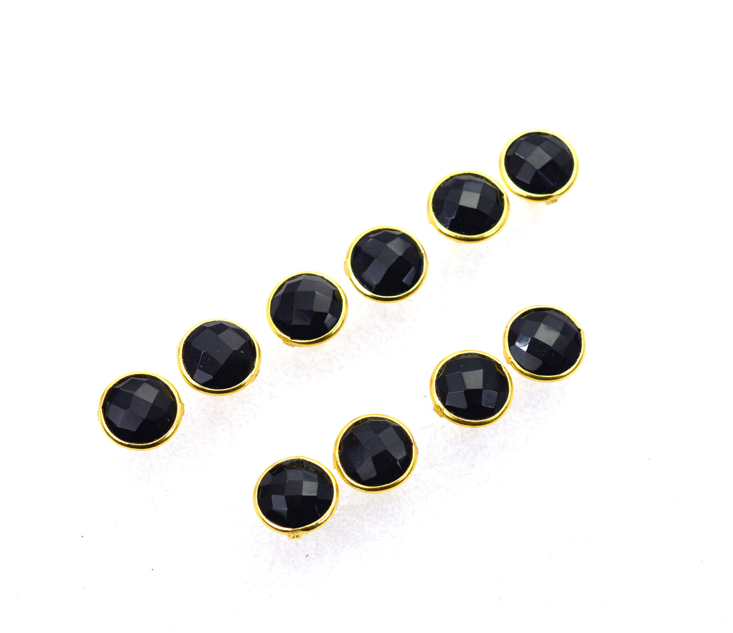 WHOLESALE 5PR 925 SOLID STERLING 24CT GOLD OVERLAY CUT BLACK ONYX STUD LOT