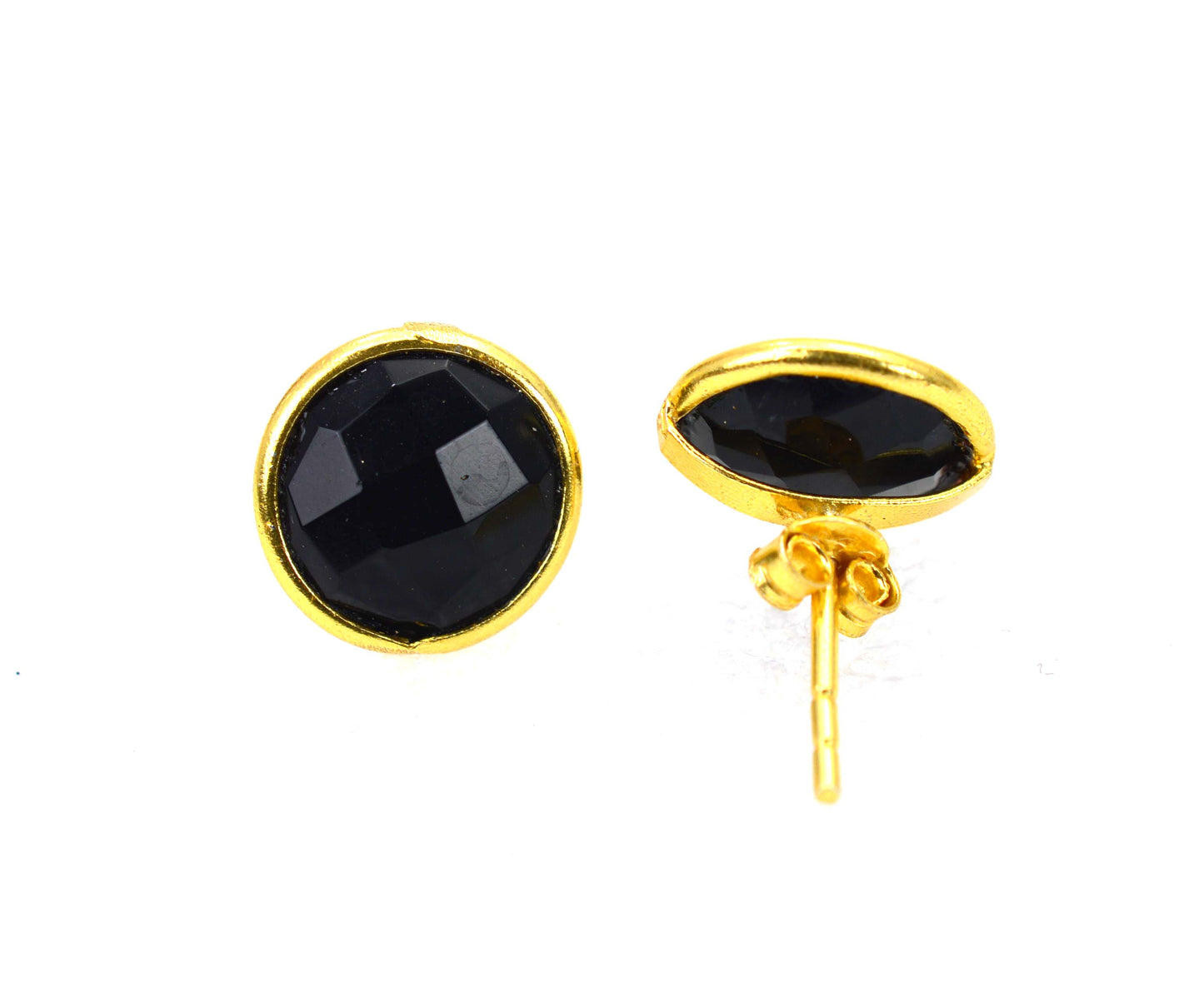 WHOLESALE 5PR 925 SOLID STERLING 24CT GOLD OVERLAY CUT BLACK ONYX STUD LOT