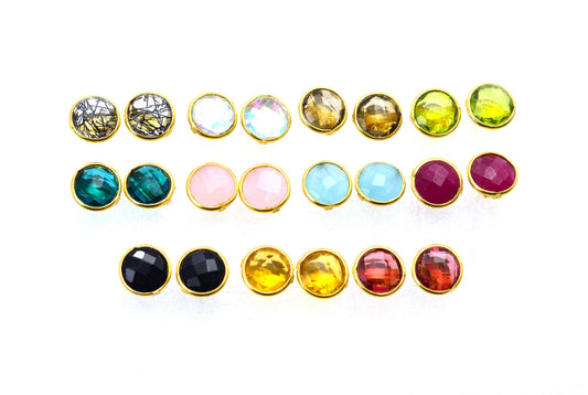 WHOLESALE 11PR 925 STERLING 24CT GOLD OVERLAY CHALCEDONY MIX STUD LOT