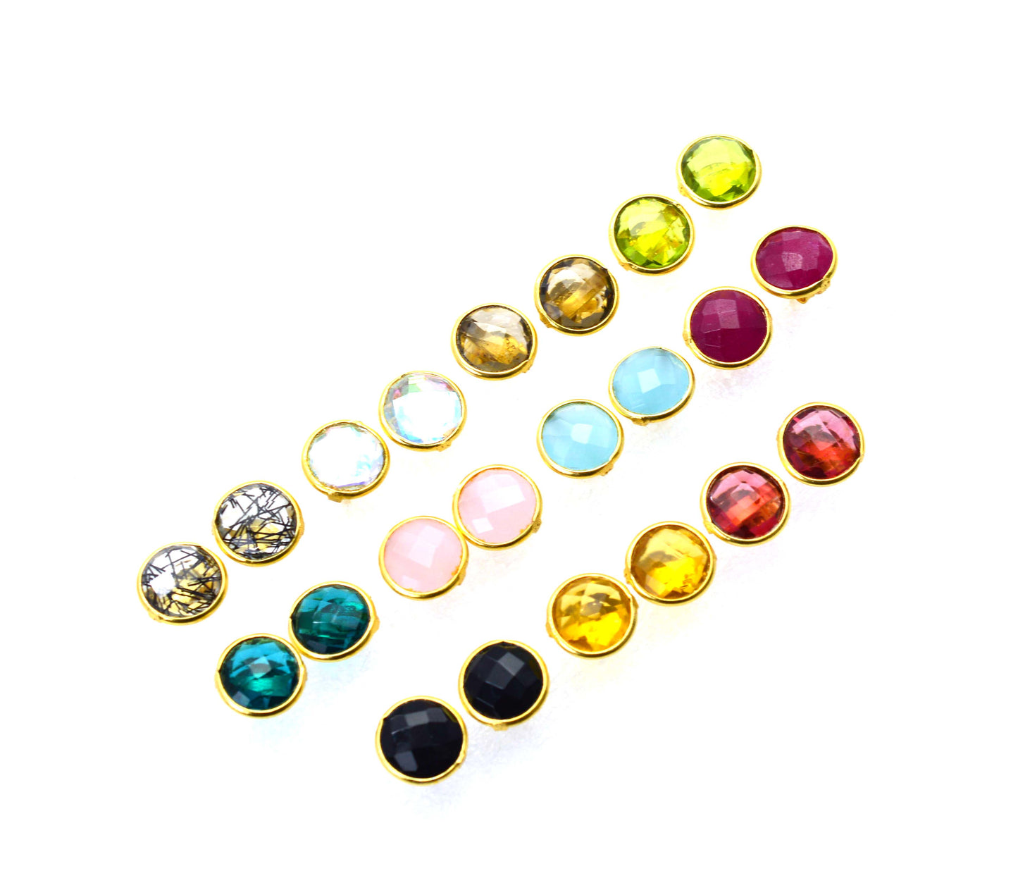 WHOLESALE 11PR 925 STERLING 24CT GOLD OVERLAY CHALCEDONY MIX STUD LOT