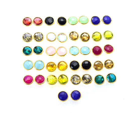 WHOLESALE 21PR 925 STERLING 24CT GOLD OVERLAY CHALCEDONY MIX STUD LOT