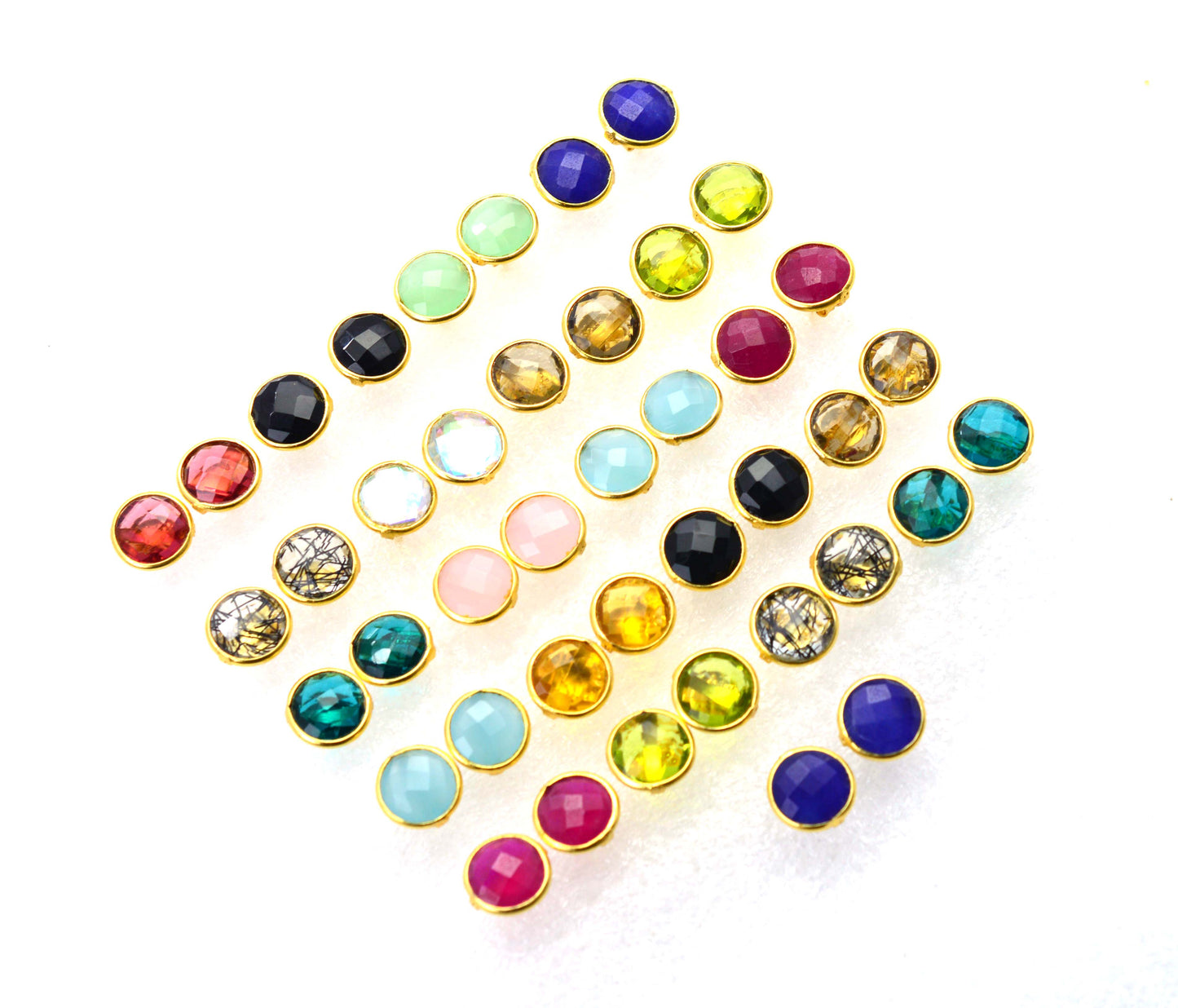WHOLESALE 21PR 925 STERLING 24CT GOLD OVERLAY CHALCEDONY MIX STUD LOT