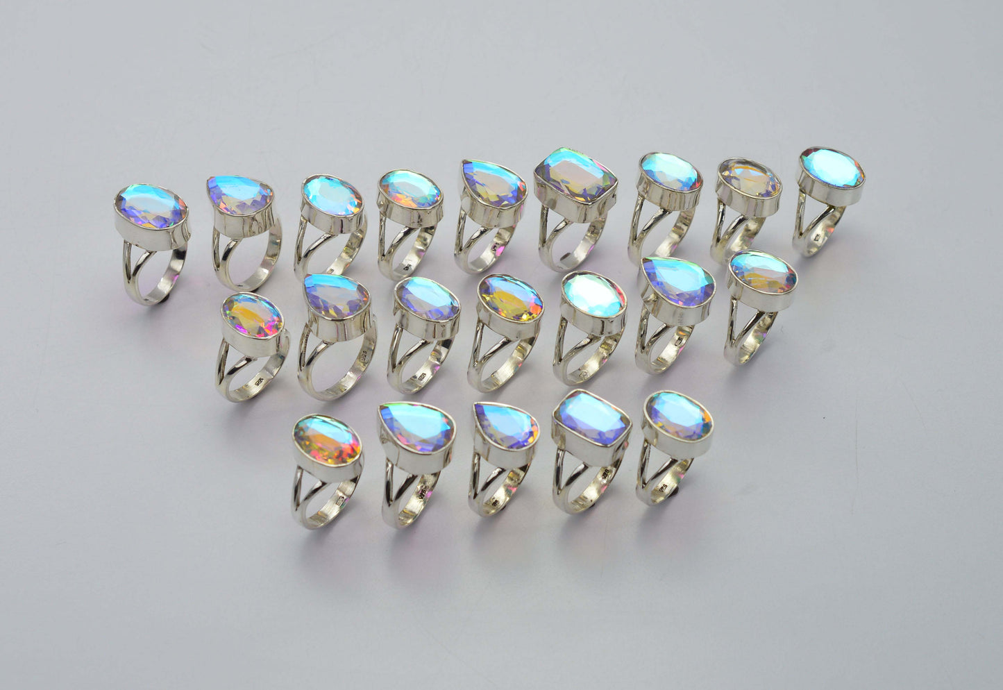WHOLESALE 21PC 925 SOLID STERLING SILVER CUT RAINBOW MYSTIC QUARTZ RING LOT