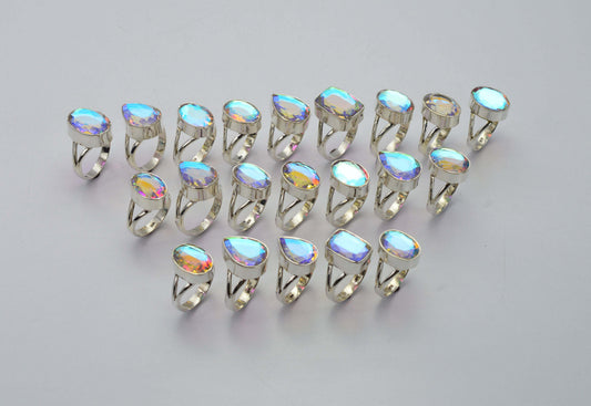 WHOLESALE 21PC 925 SOLID STERLING SILVER CUT RAINBOW MYSTIC QUARTZ RING LOT