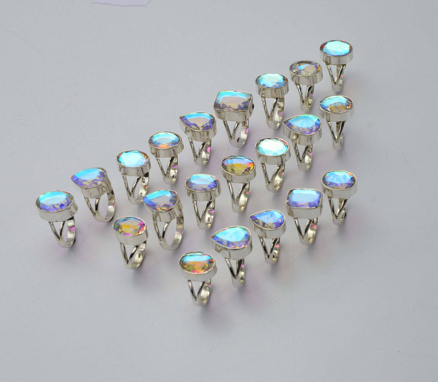 WHOLESALE 21PC 925 SOLID STERLING SILVER CUT RAINBOW MYSTIC QUARTZ RING LOT
