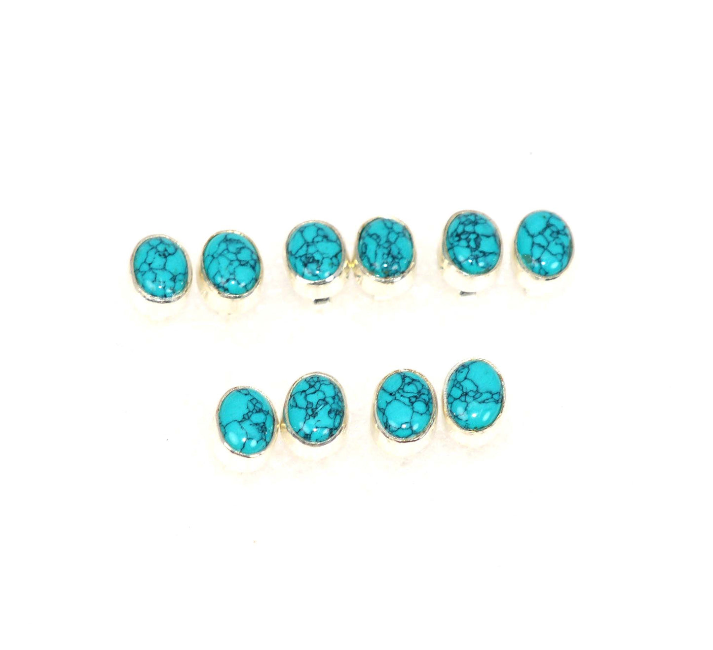WHOLESALE 5PR 925 SOLID STERLING SILVER BLUE TURQUOISE STUD EARRING LOT